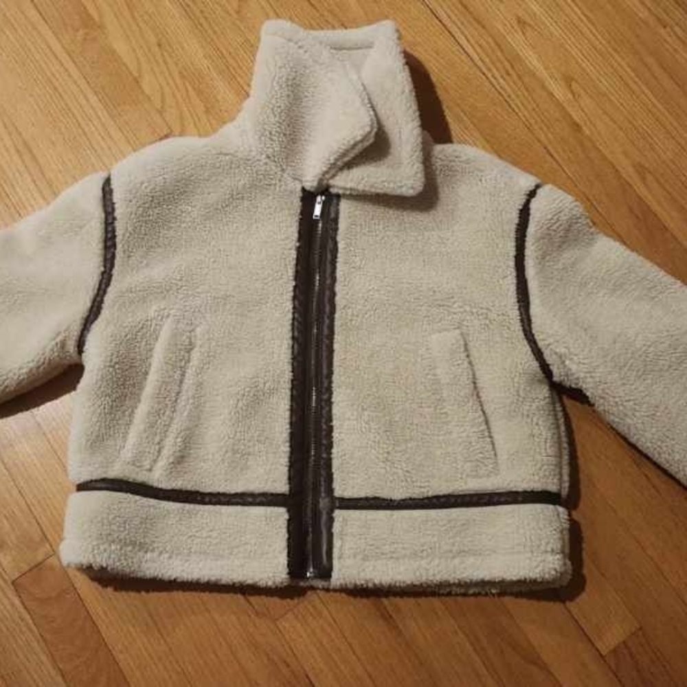 GAP Off-White and Dark Brown Bomber Jacket